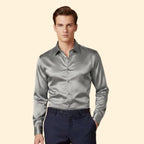Silver Men's Satin Shirt with Classic Collar & Tailored Fit — George