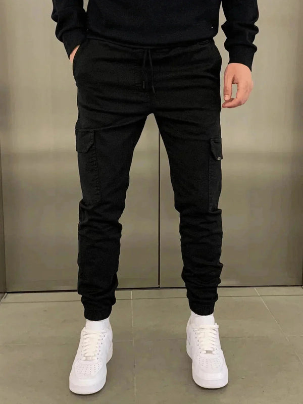 Men's Slim-Fit Cargo Joggers with Drawstring Waist & Elastic Cuffs — Leo