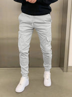 Navy Blue Men's Slim-Fit Cargo Joggers with Drawstring Waist & Elastic Cuffs