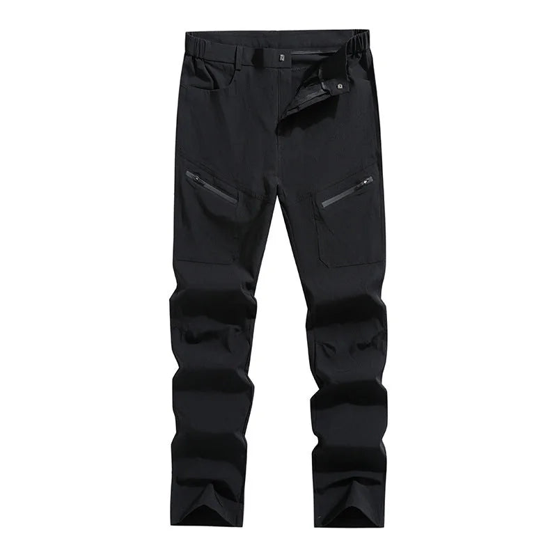 Black Men's Tracking Pants with Zippered Pockets & Pre-Shaped Knees — Levi - Front Full Standing