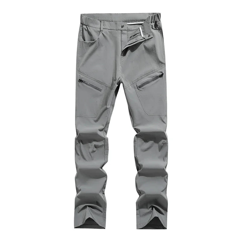 Gray Men's Tracking Pants with Zippered Pockets & Pre-Shaped Knees — Levi - Front Full Studio