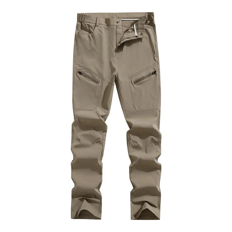 Khaki Men's Tracking Pants with Zippered Pockets & Pre-Shaped Knees