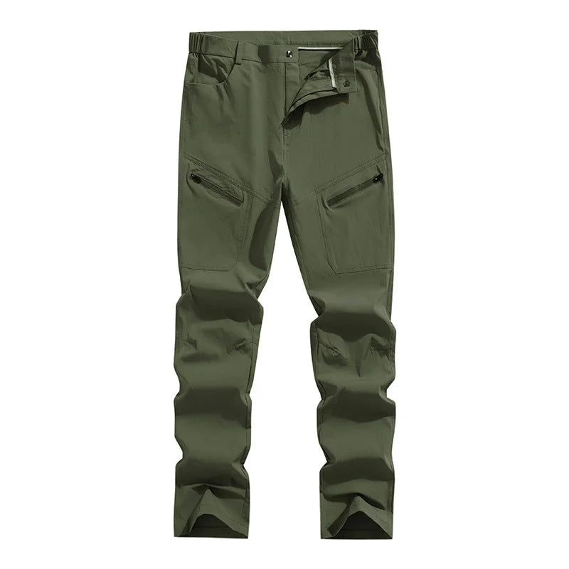 Olive Green Men's Tracking Pants with Zip Pockets & Pre-Shaped Knees - Front Pose