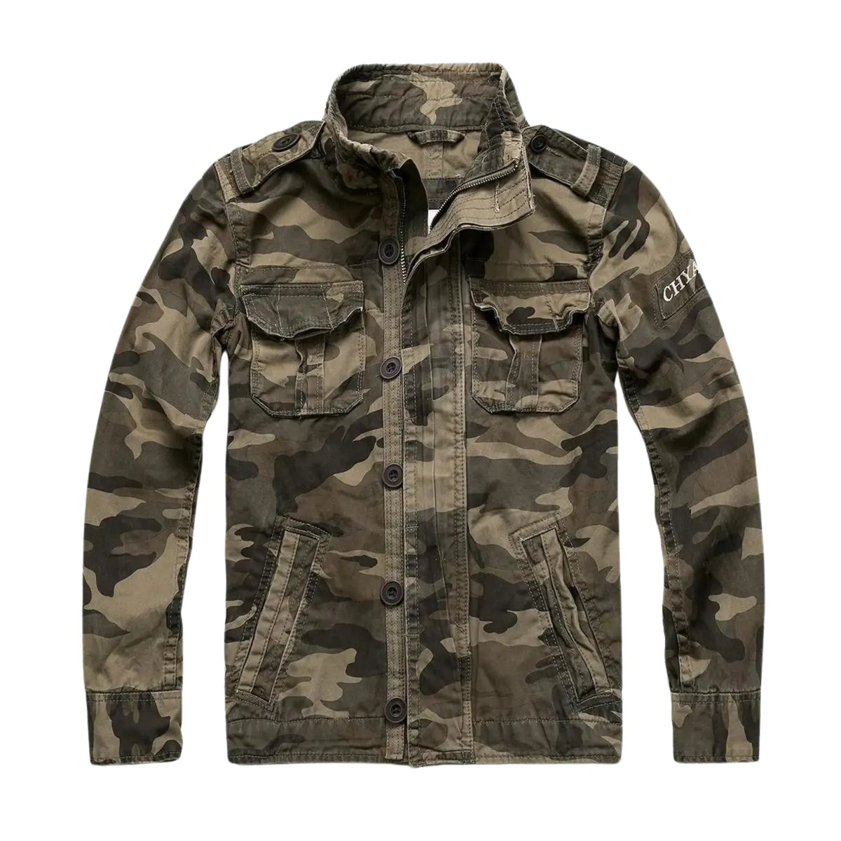 Brown Men's Denim Jacket with Button-Front Closure & Chest Pockets