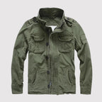 Dark Green Men's Denim Jacket with Button-Front Closure & Chest Pockets - Front Full