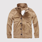 Khaki Men's Denim Jacket with Button-Front Closure & Chest Pockets
