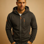 Dark Grey Men's Everyday Zip Hoodie with Adjustable Hood & Zip Pockets - Close Up Pockets