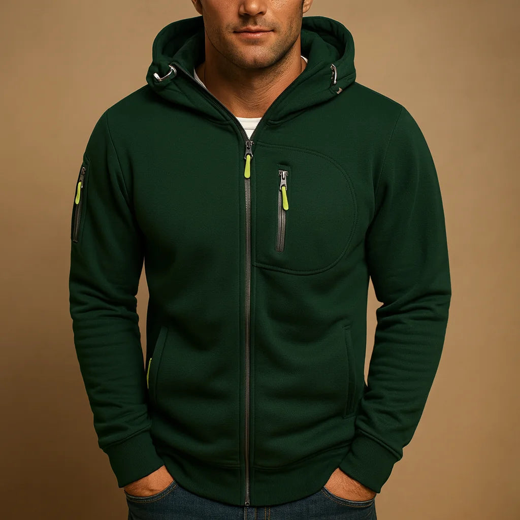 Green Men's Everyday Zip Hoodie with Adjustable Hood & Zip Pockets