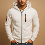White Men's Everyday Zip Hoodie with Adjustable Hood & Zip Pockets