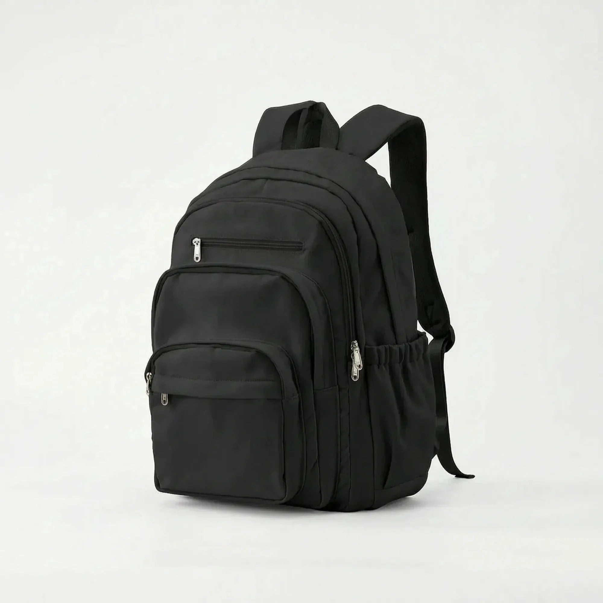 Black Nylon Multi Pocket Backpack with Adjustable Mesh Straps
