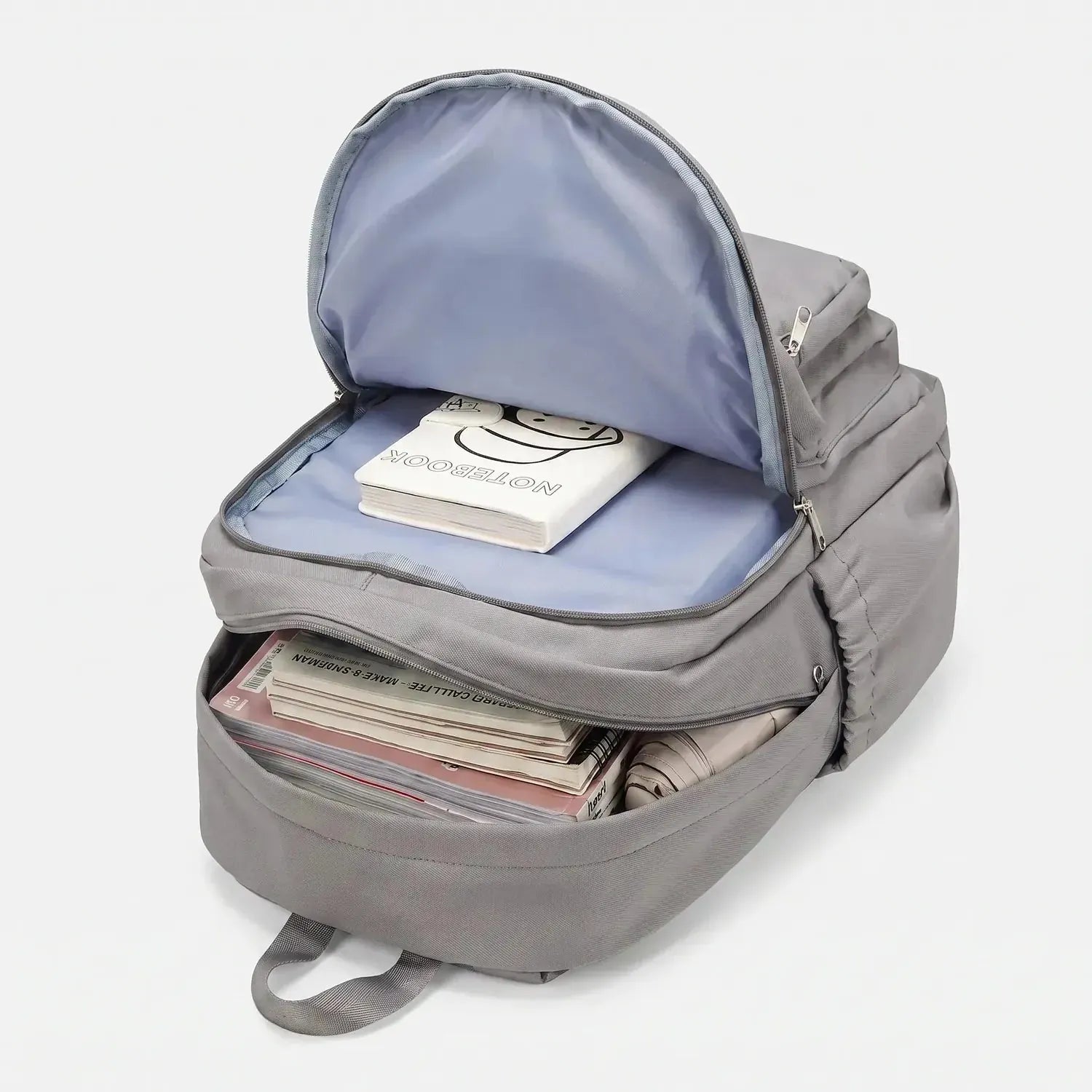 Nylon Multi Pocket Backpack with Adjustable Mesh Straps - Brown Interior Notebook Detail
