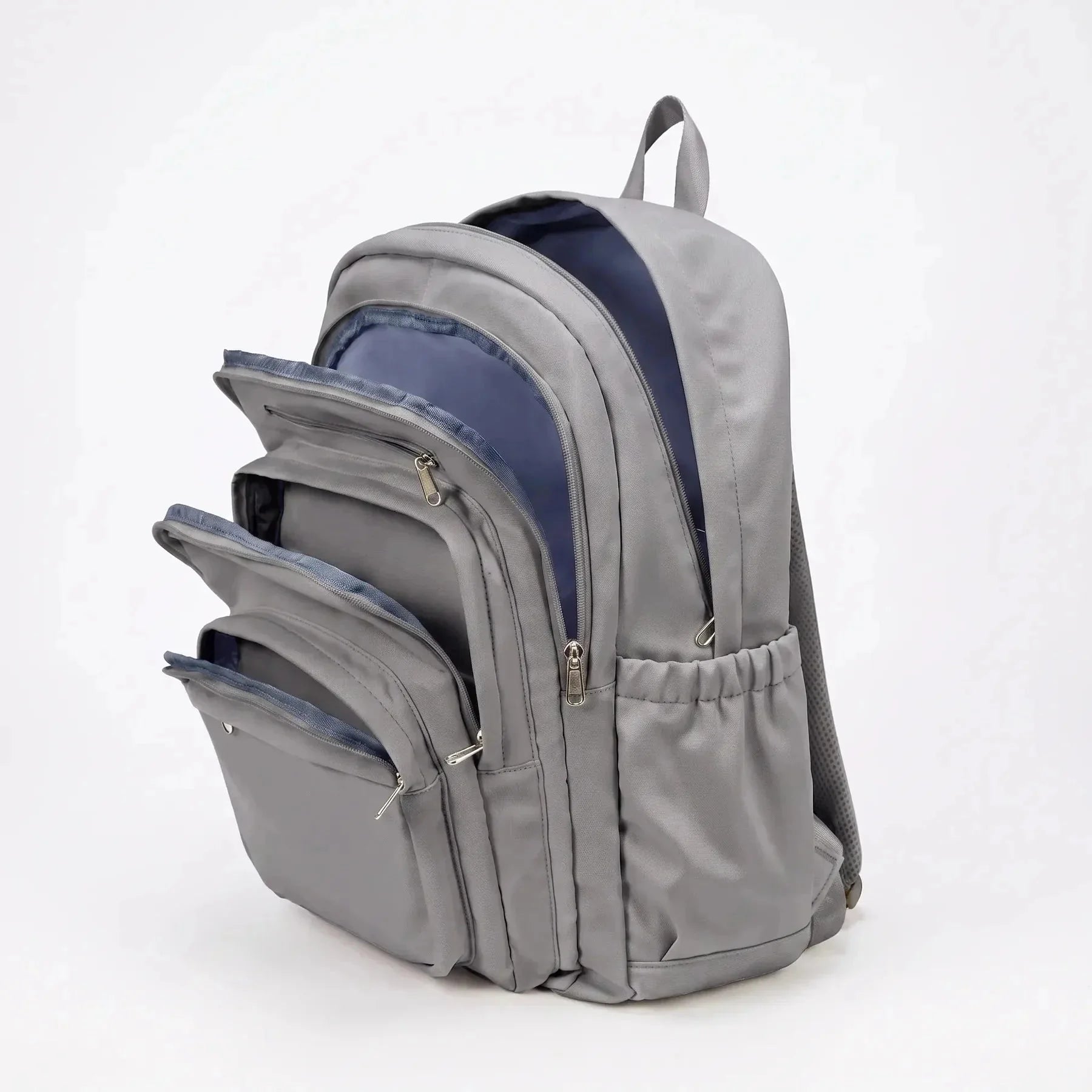 Nylon Multi Pocket Backpack with Adjustable Mesh Straps - Brown Open Compartments Detail