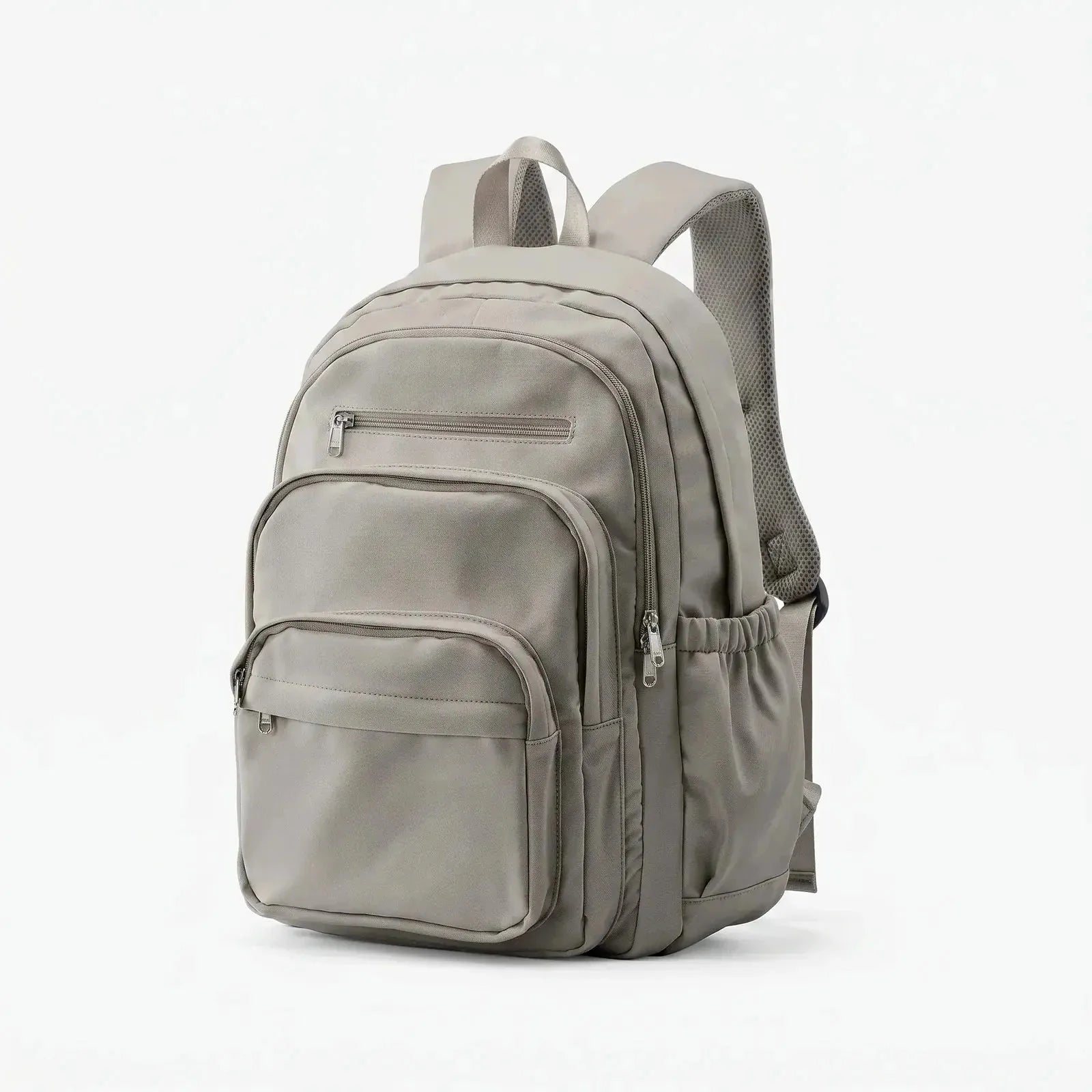 Nylon Multi Pocket Backpack with Adjustable Mesh Straps - Brown Studio Side Angle