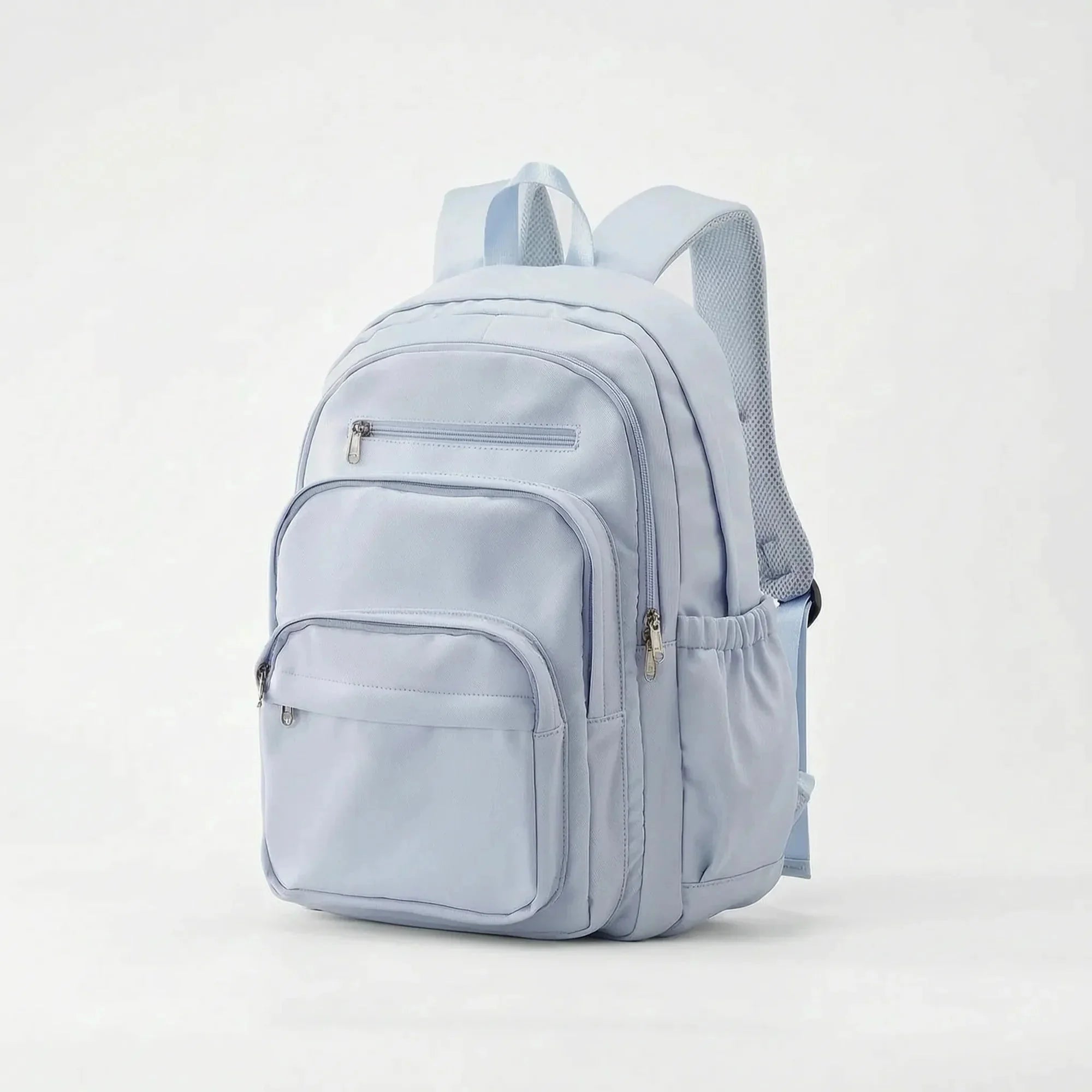 Milky Blue Nylon Multi Pocket Backpack with Adjustable Mesh Straps