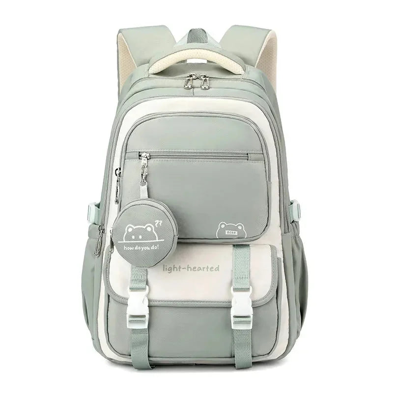 Grey Women's Multi-Pocket School Backpack with Adjustable Straps for Everyday Wear