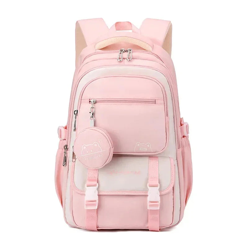 Pink Women's Multi-Pocket School Backpack with Adjustable Straps for Everyday Wear