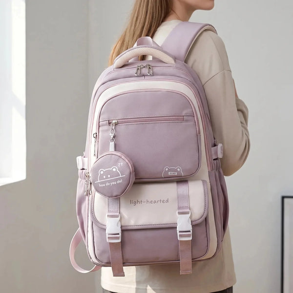 Purple Women's Multi-Pocket School Backpack with Adjustable Straps for Everyday Wear — Dora