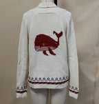 Red (Wal-Motive) Women's Nautical Knit Cardigan with Embroidered Whale & Lobster Motifs - Wal Motive