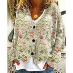 Yellow Women's Floral Open-Front Cardigan with Button-Front Closure — Carolina