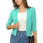 Deep Navy Blue Women's Open-Front Cropped Cardigan with 3/4 Sleeves