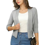 Silver Gray Women's Cropped Cardigan with Open-Front & 3/4 Sleeves