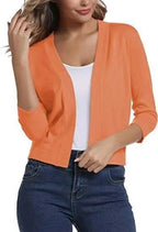 Orange Women's Open-Front Cropped Cardigan with 3/4 Sleeves