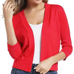 Women's Cropped Cardigan with Open-Front & 3/4 Sleeves - Front Pose