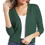 Women's Cropped Cardigan with Open-Front & 3/4 Sleeves