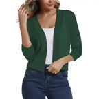 Wood Green Women's Open-Front Cropped Cardigan with 3/4 Sleeves
