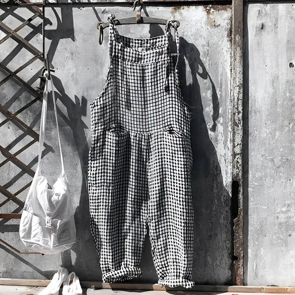 Black Women's Striped Overalls with Adjustable Straps & Relaxed Fit — Morgan