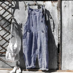 Dark Blue Women's Striped Overalls with Adjustable Straps & Relaxed Fit — Morgan