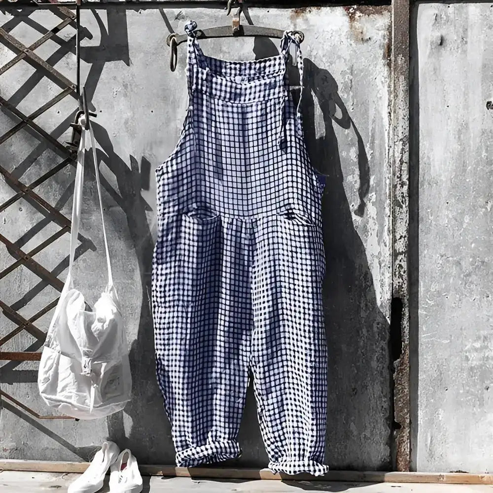 Dark Blue Women's Striped Overalls with Adjustable Straps & Relaxed Fit — Morgan