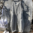 Gray Women's Striped Overalls with Adjustable Straps & Relaxed Fit — Morgan