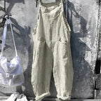 Green Women's Striped Overalls with Adjustable Straps & Relaxed Fit — Morgan