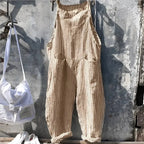 Light Brown Women's Striped Overalls with Adjustable Straps & Relaxed Fit — Morgan