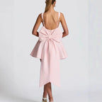 Pink Women's A-Line Cocktail Mini Dress with Oversized Bow Back — Posy - Back Detail