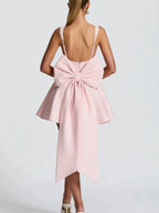 Pink Women's A-Line Cocktail Mini Dress with Oversized Bow Back