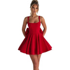 Red Women's A-Line Cocktail Mini Dress with Oversized Bow Back — Posy - Studio Front