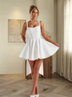 White Women's A-Line Cocktail Mini Dress with Oversized Bow Back — Posy