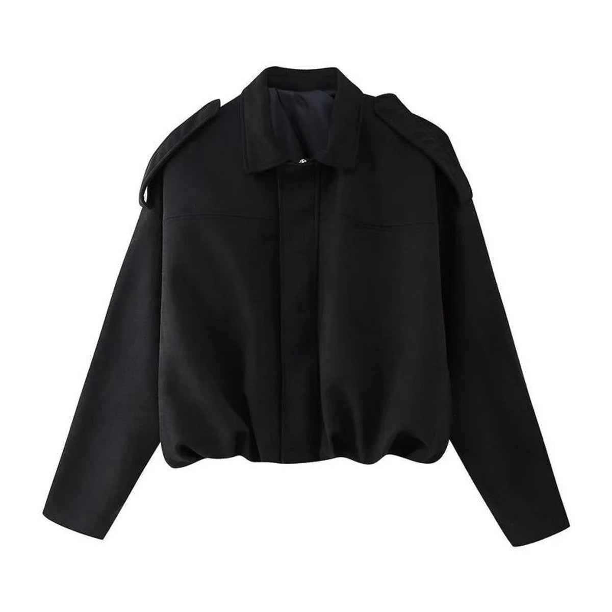 Black Women's Faux Suede Bomber Jacket with Oversized Fit & Drop-Shoulder Sleeves