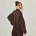 Women's Faux Suede Bomber Jacket with Oversized Fit & Drop-Shoulder Sleeves — Lily