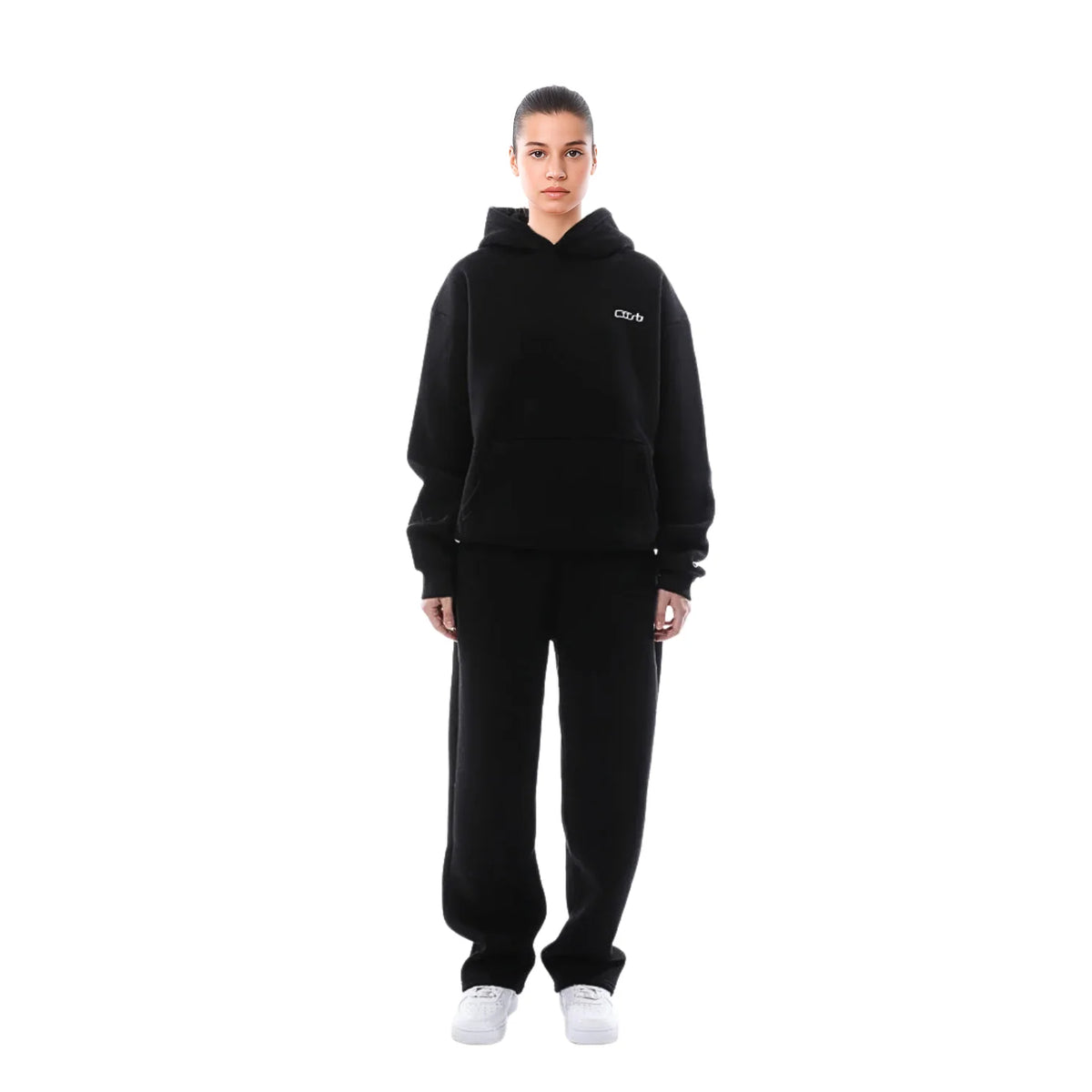 Black Women's Tracksuit with Oversized Hoodie & Relaxed Jogger Pants