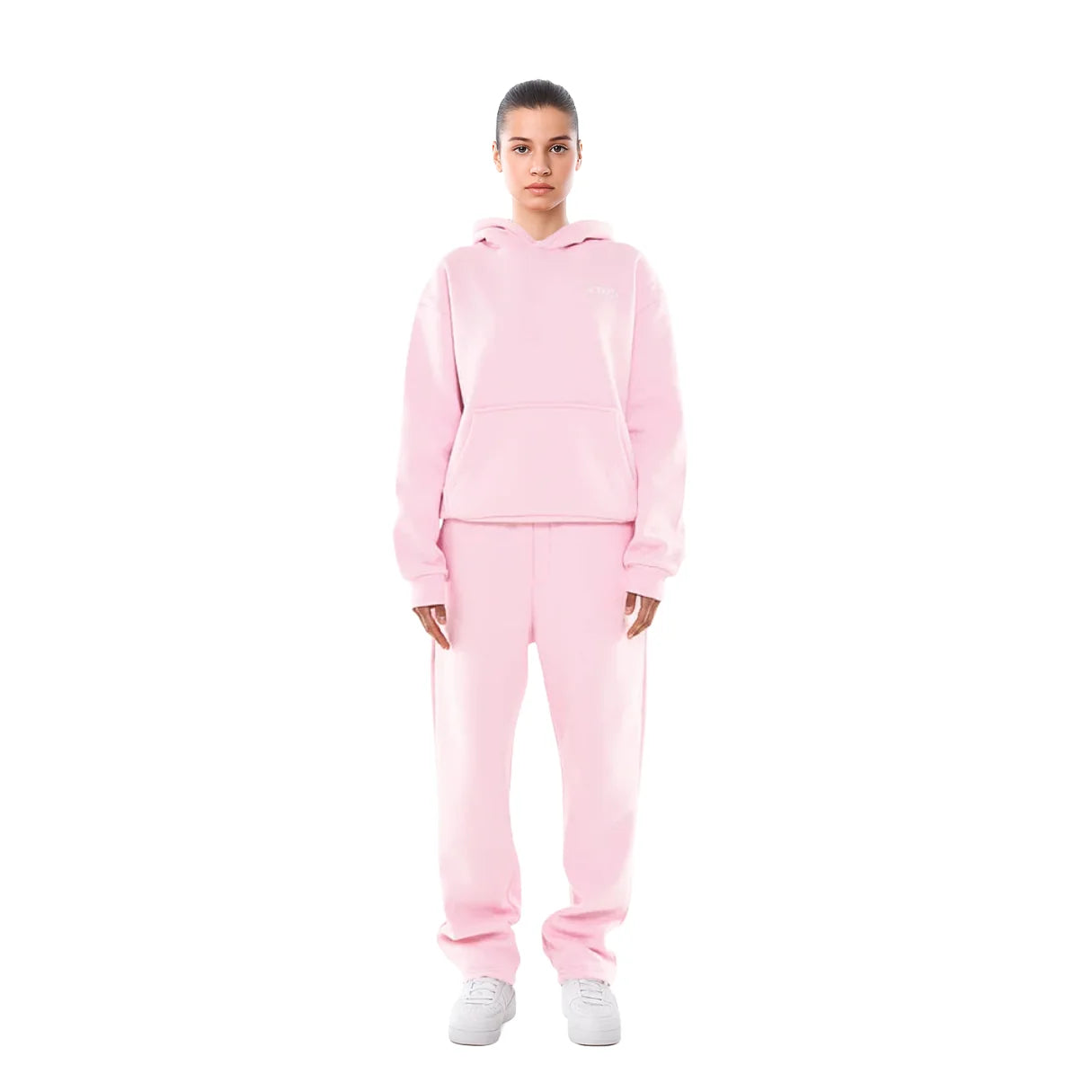 Light Pink Women's Tracksuit with Oversized Hoodie & Relaxed Jogger Pants - Studio White