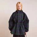 Women's Plaid Jacket with Hooded Design & Adjustable Drawstring Waist — Tessa