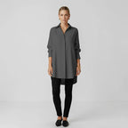 Dark Grey Women's Long Sleeve Blouse in Flowing Rayon with Oversized Fit — Lilith
