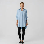 Light Blue Women's Long Sleeve Blouse in Flowing Rayon with Oversized Fit — Lilith