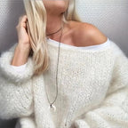 Beige Women's Oversized Sweater in Draped Mohair Blend Knit — Nellie