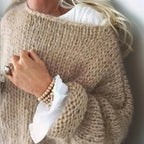 Khaki Women's Oversized Sweater in Draped Mohair Blend Knit