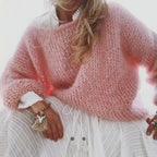 Light Pink Women's Oversized Sweater in Draped Mohair Blend Knit — Nellie - Close Up Texture
