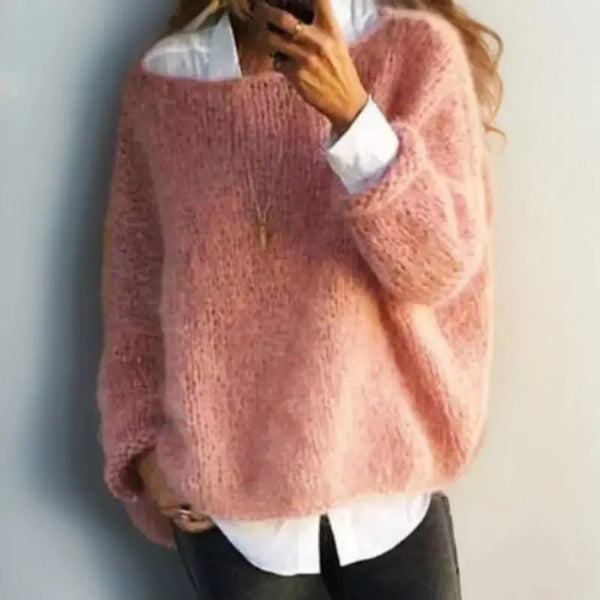 Light Pink Women's Oversized Sweater in Draped Mohair Blend Knit